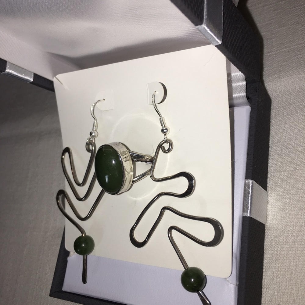 ✨Vintage handmade demi parure jade & sterling SET